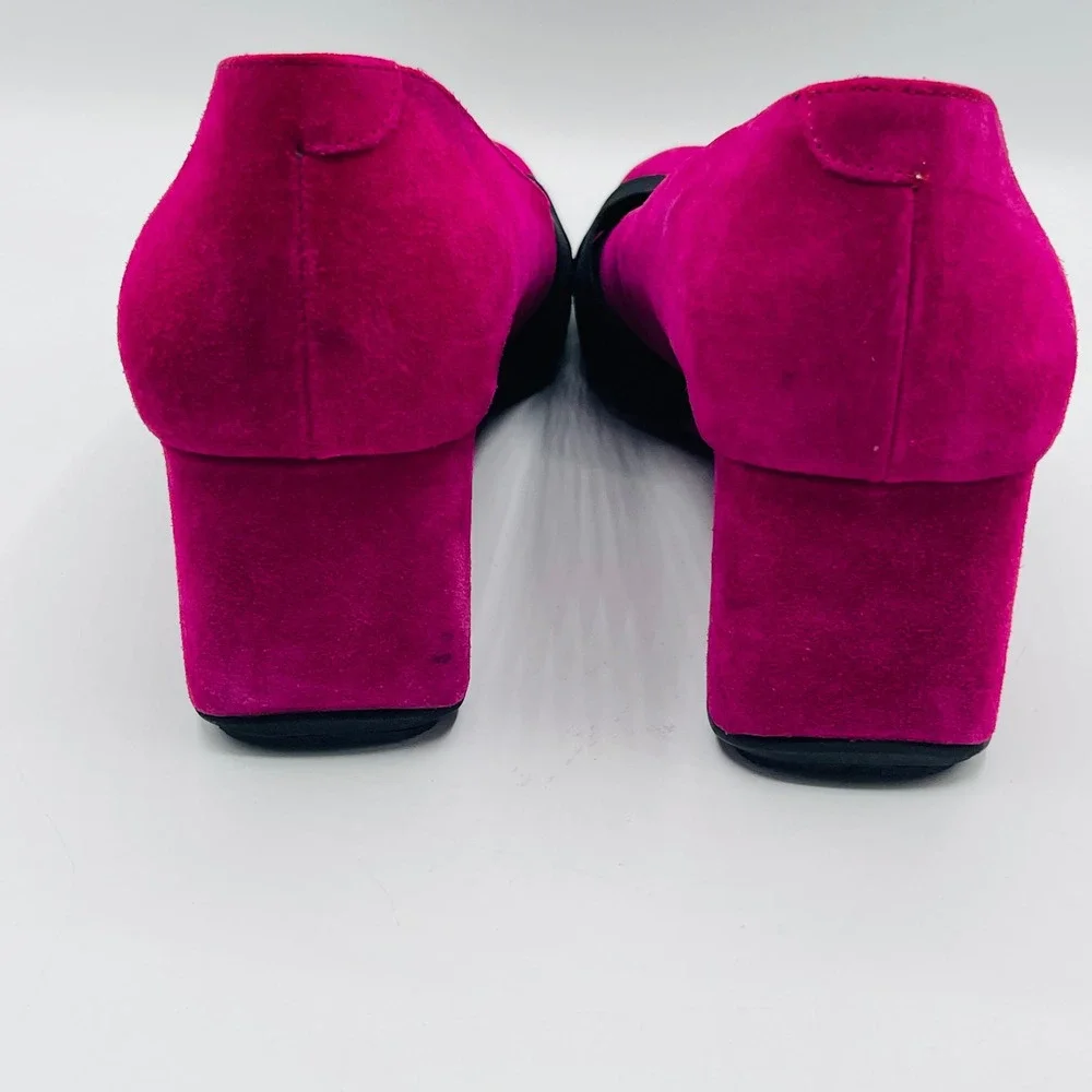 Gentle Souls Kenneth Cole Pink Suede Criss Cross Elastic Block Heel Pumps 38